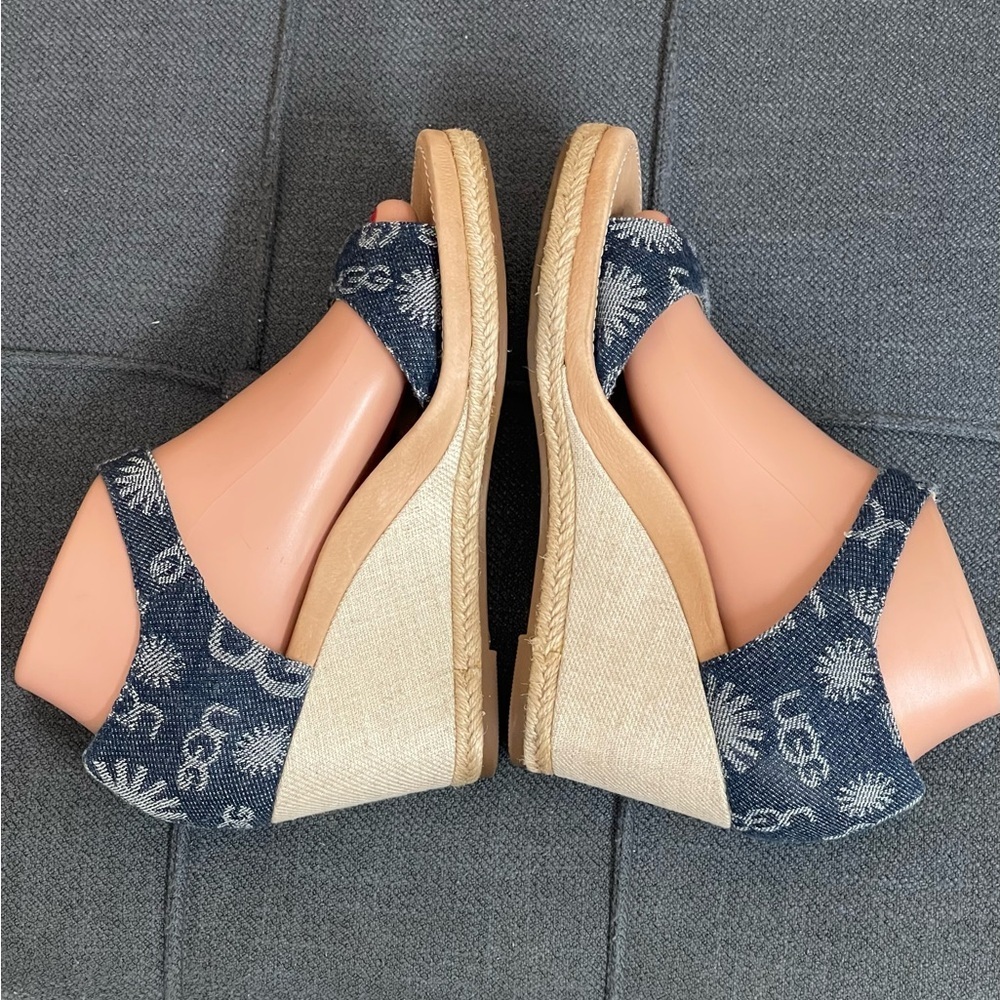 Ugg Atasha Monogram Denim Wedge Sandals size 8 - Picture 9 of 13